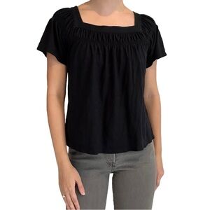 Anthropologie Blouse Black Square Neck Boho Casual Short Sleeve Size Extra Small